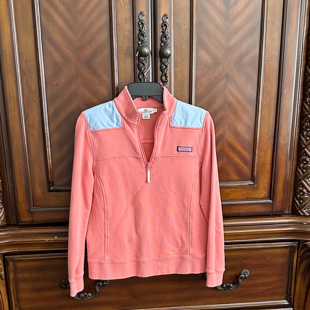 Vineyard Vines Pink and Light Blue Quarter-Zip